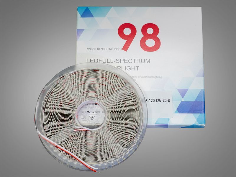LED стрічка 12В, 120 діодів на метр, 8мм, холодний P12C-2835-120-CW-20-8 фото